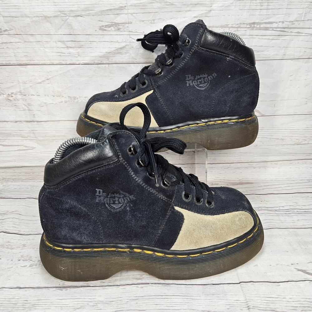 Vintage Doc Martens 8346 Suede Black Tan Chunky Platform Boots UK 4 US Women's 6